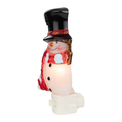 6.5" White and Red Snowman in Black Top Hat Christmas Night Light