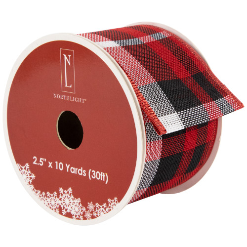 Red and Black Plaid Wired Craft Christmas Ribbon 2.5" x 10 Yards