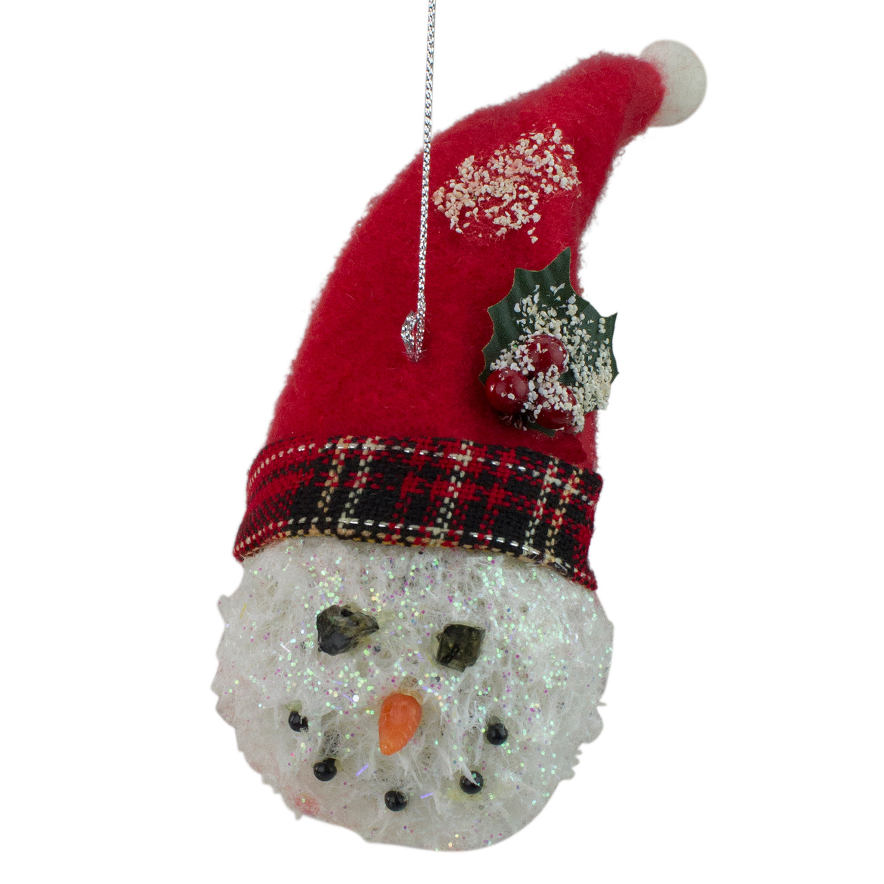 5" Red and White Twas the Night Snowman Head with Plaid Hat Christmas Ornament