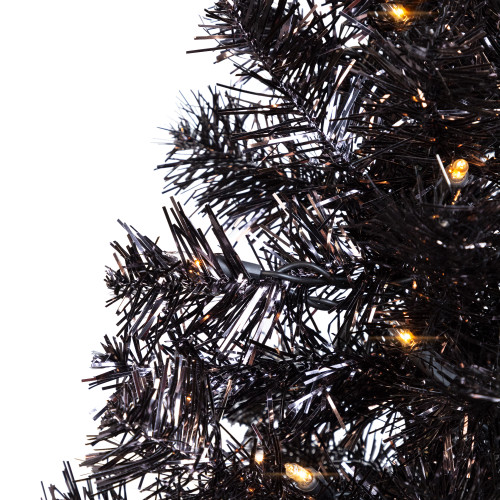 Pre-Lit Artificial Tinsel Halloween Tree - 3' - Black - Clear Lights