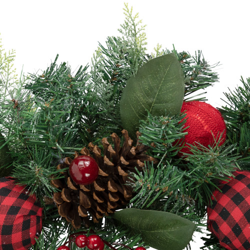Pine Artificial Christmas Wreath with Bows and Plaid Ornaments - 24" - Unlit
