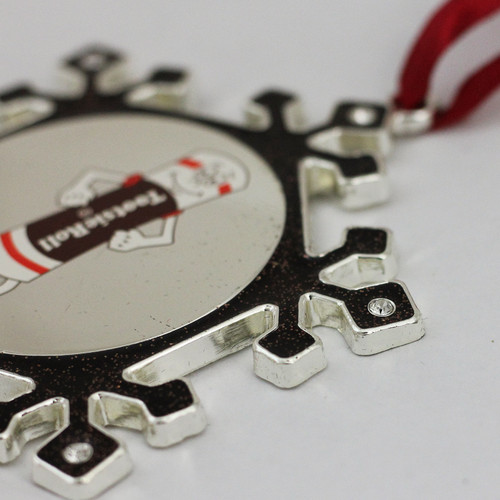3.5" Silver Plated Snowflake Toostie Roll Man Candy Logo Christmas Ornament