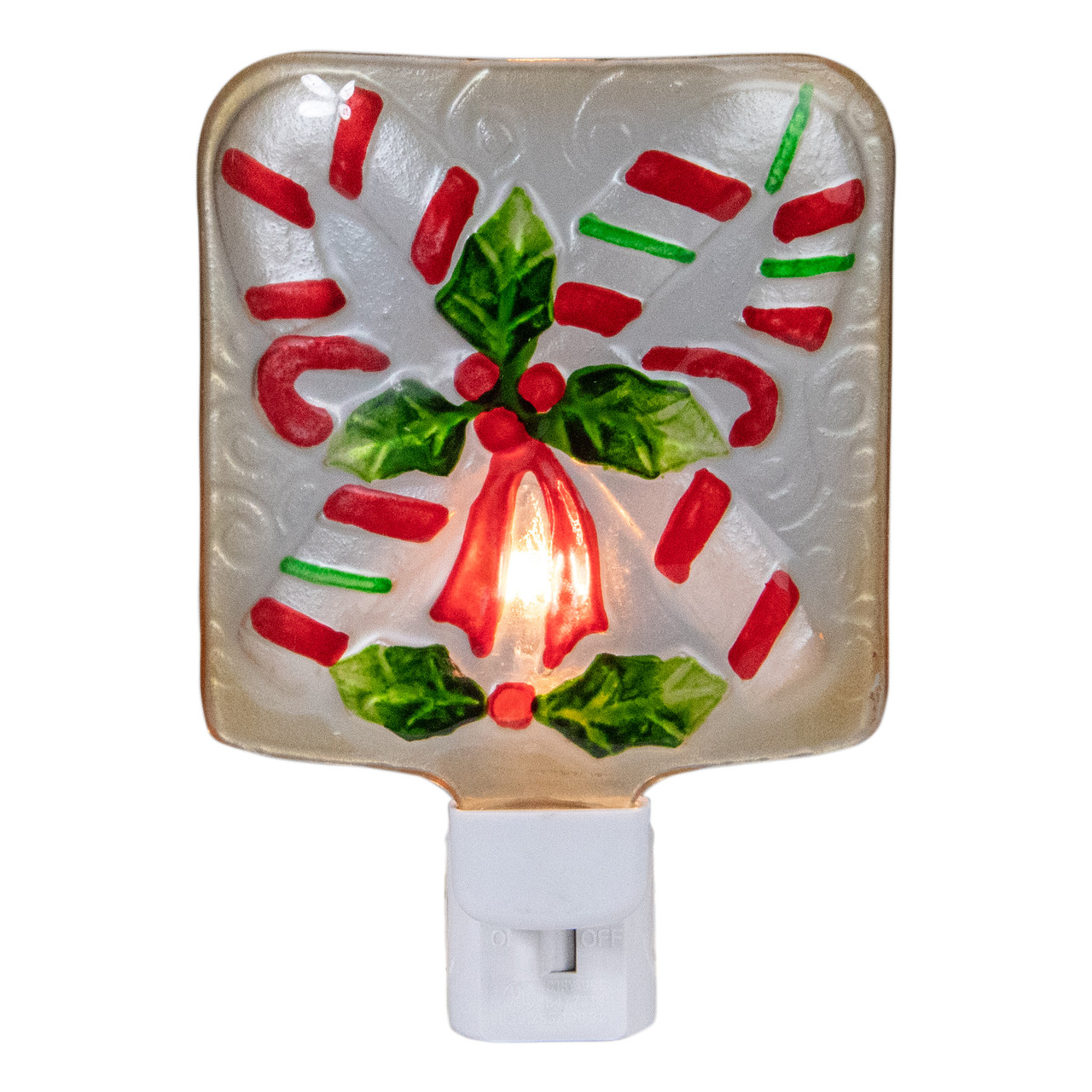 6" White and Red Candy Canes Glass Christmas Night Light