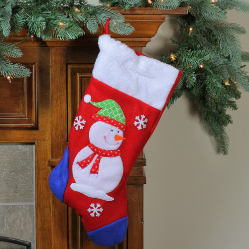 19'' Red and Blue Plush Cuff Snowman Christmas Stocking