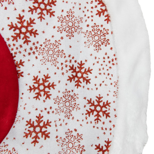 48" Red and White Glitter Snowflake Scallop Christmas Tree Skirt