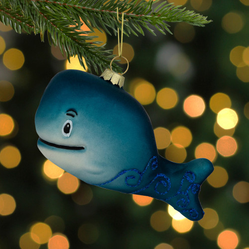 4" Glittered Whale Glass Christmas Ornament