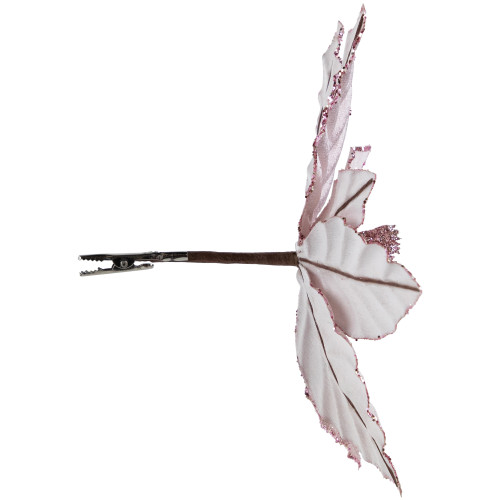10" Pink Glittered Poinsettia Christmas Floral Pick Clip-On Ornament