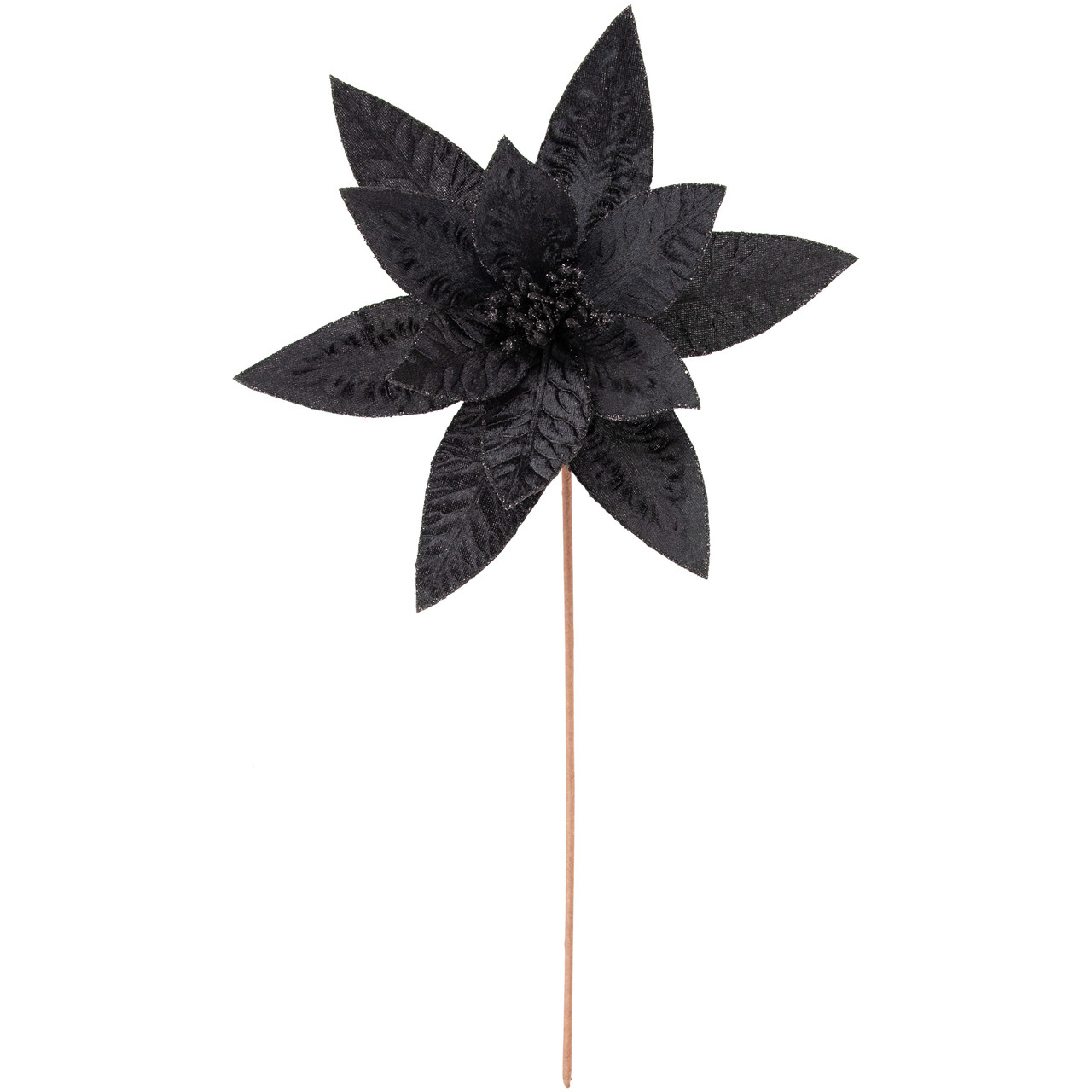 25" Black Glittered Poinsettia Christmas Floral Stem Spray