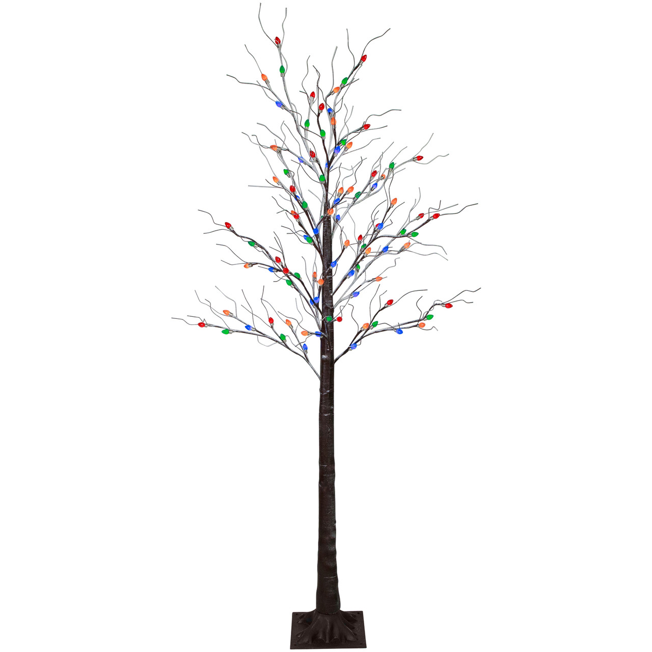 6' Brown LED Lighted Frosted Christmas Twig Tree - Multi-Color lights