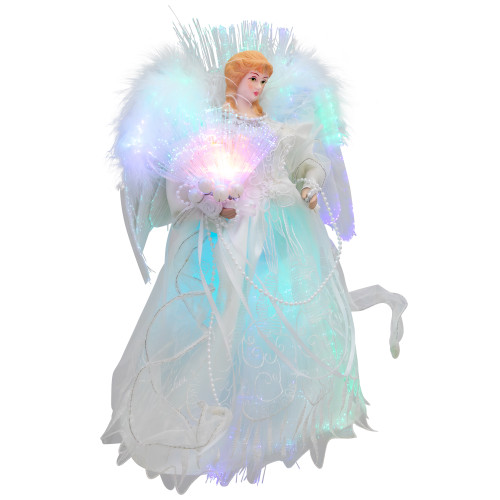 Fiber Optic Color-Changing Angel with Dove Christmas Tree Topper - 12" - White