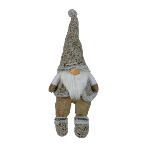 Sitting Plush Faux Fur Gnome Christmas Figure - 17" - Gray and Beige