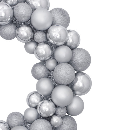 Silver 3-Finish Shatterproof Ball Ornament Christmas Wreath, 36-Inch