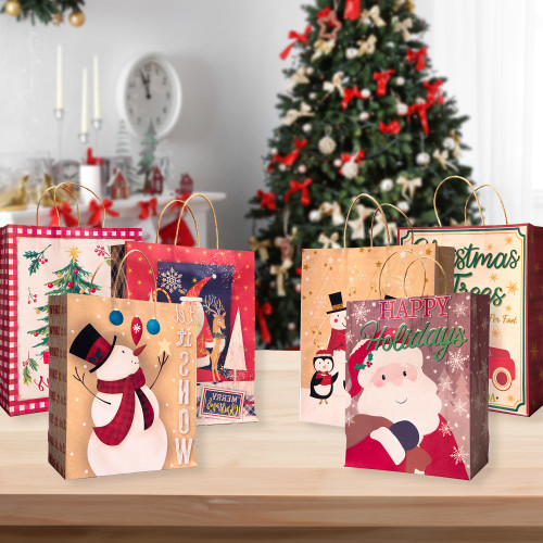 Pack of 12 Assorted Large Christmas Gift Bags with Handle