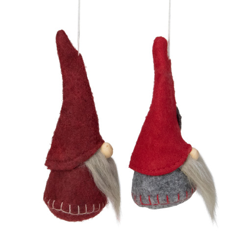 Set of 2 Gray and Burgundy Santa Christmas Gnomes Ornaments 4"