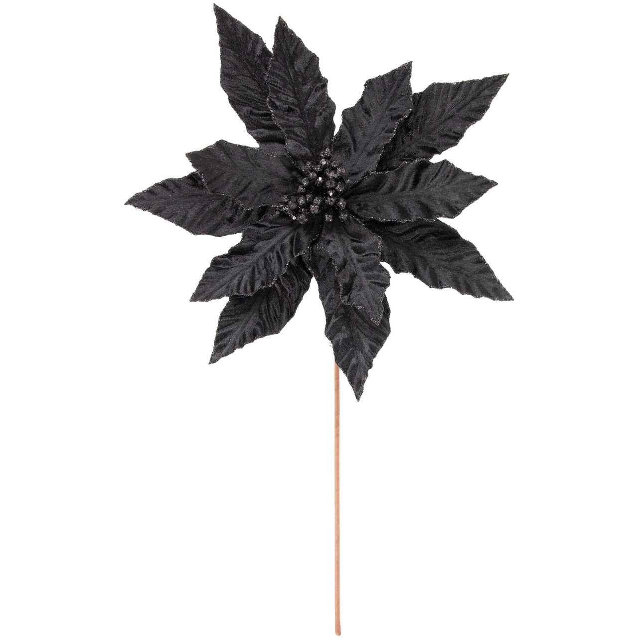 26" Black Glittered Poinsettia Christmas Stem Spray