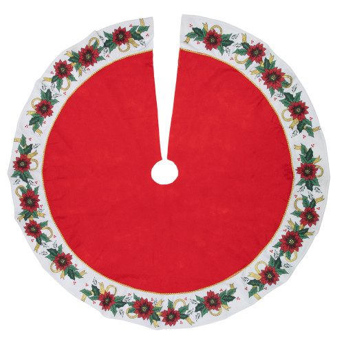 48" Red and White Poinsettia Christmas Tree Skirt