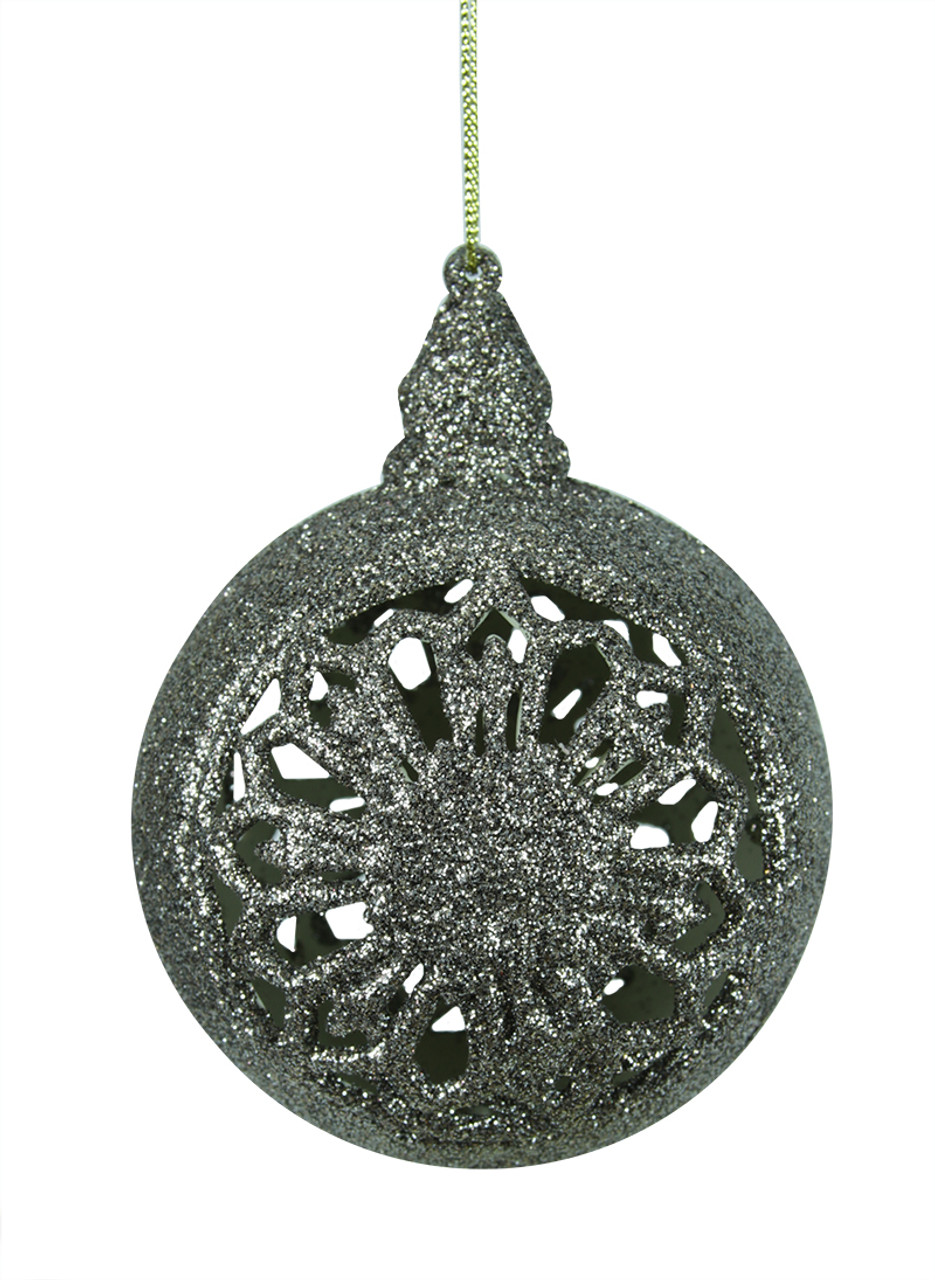 Glitter Drenched Seaweed Green and Silver Floral Cutout Christmas Ball Ornament 4.5" (115mm)