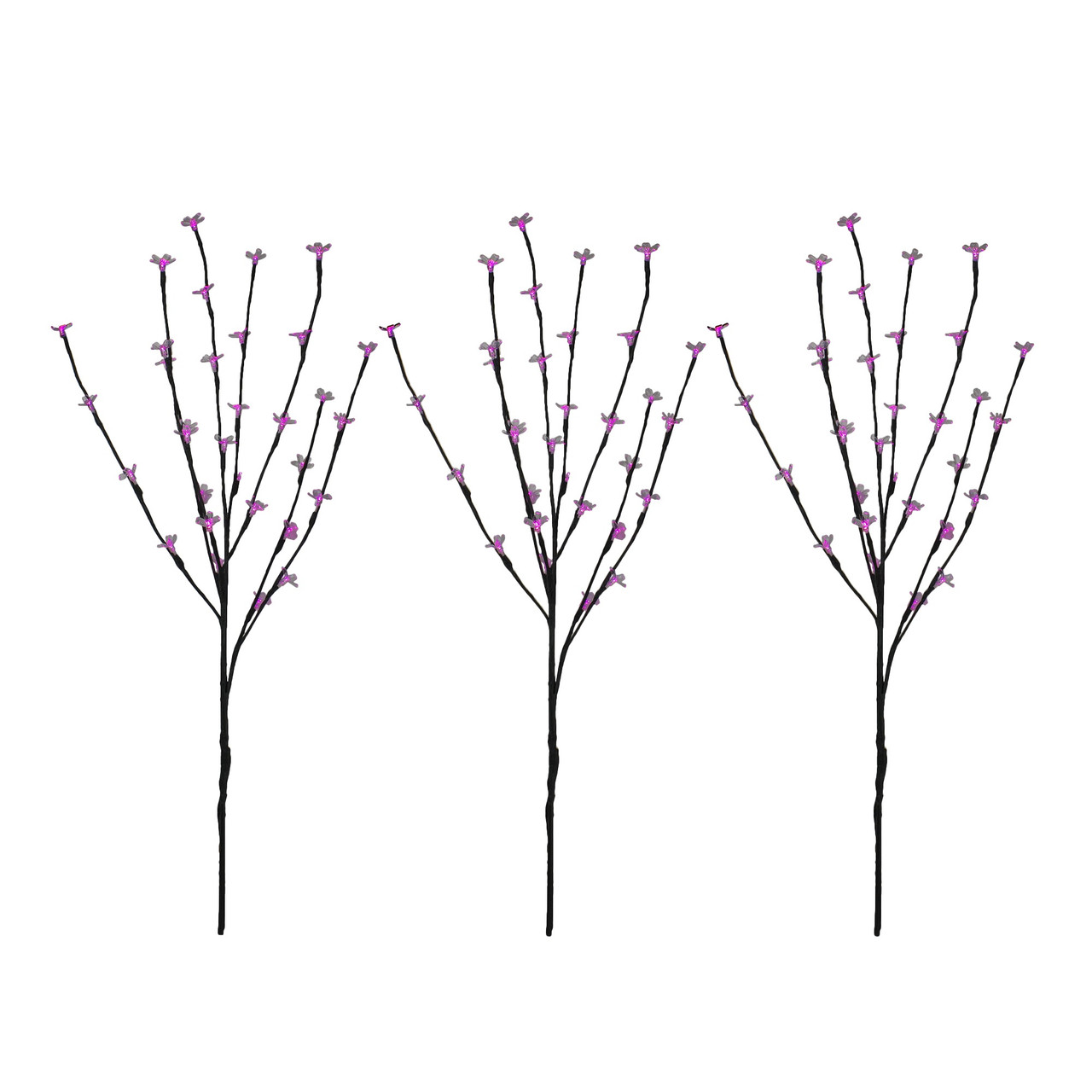 Set of 3 Pre-Lit Cherry Blossom Artificial Tree Branches, 72 Pink LED Lights