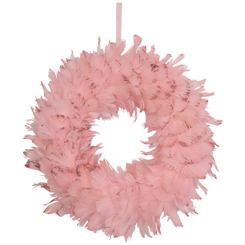 Glittered Feathers Christmas Wreath - 14.5" - Unlit - Pink