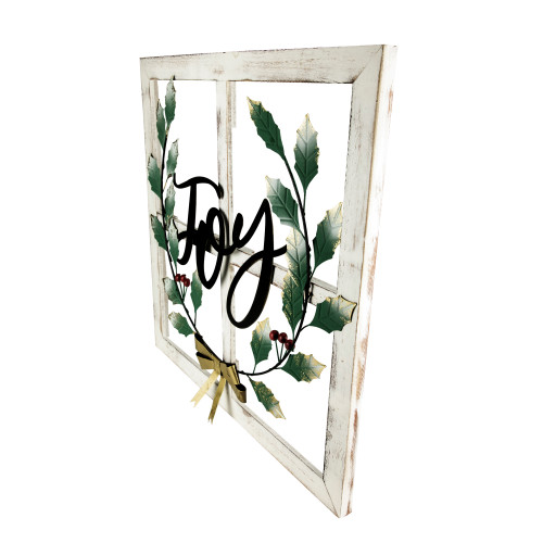 23.75" Joy Window Frame with Holly Christmas Wall Sign