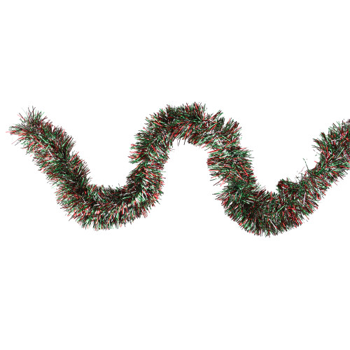 Wide Cut Shiny Tinsel Christmas Garland - 50' x 4" - Silver, Red and Green - Unlit
