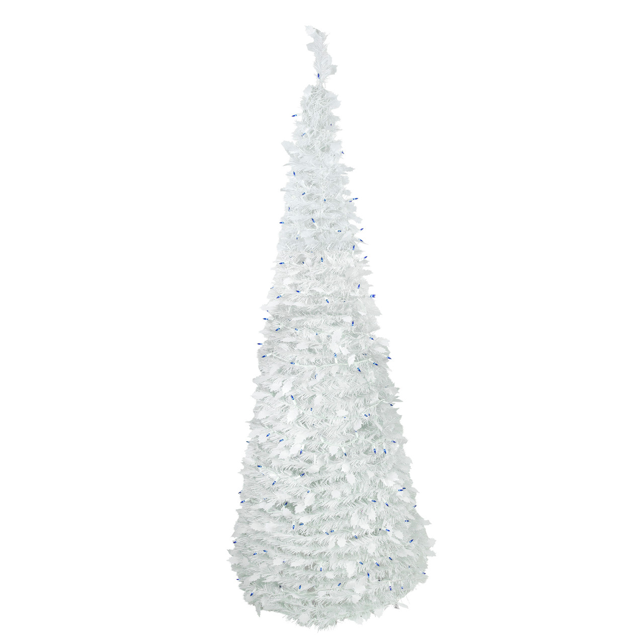6ft Lighted White Tinsel Pop-Up Artificial Christmas Tree, Blue Lights