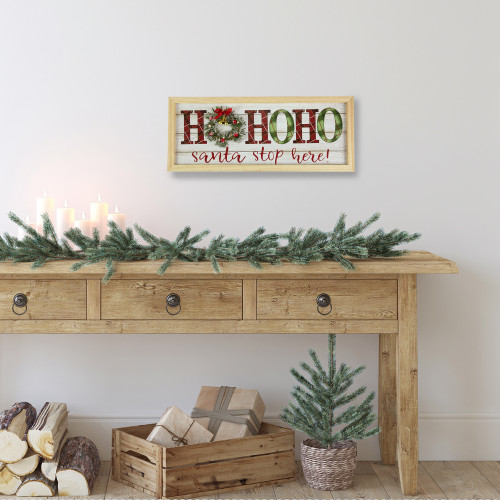 19.75" LED Lighted Plaid 'Ho Ho Ho' Wooden Christmas Wall Sign