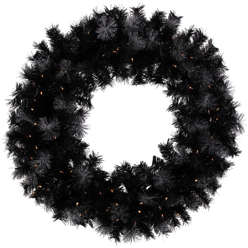 Pre-Lit Battery Operated Black Bristle Christmas Wreath - 36" - Warm White LED Lights