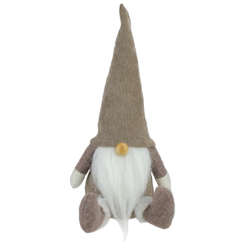 Plush Sitting Gnome with Corduroy Hat Christmas Figure - 10" - Brown and White