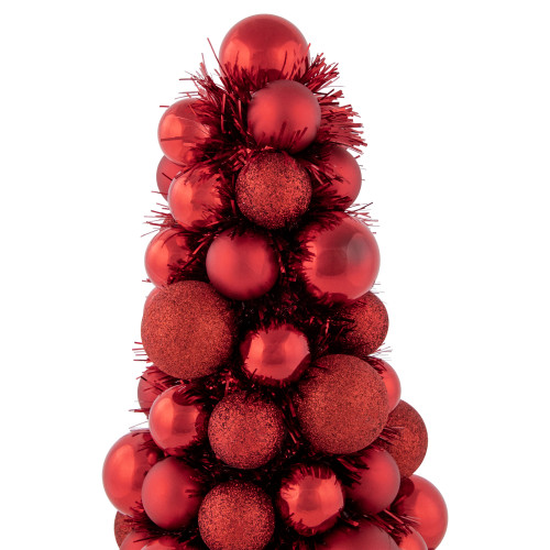 3-Finish Shatterproof Ball Christmas Tree with Tinsel - 15.75" - Red