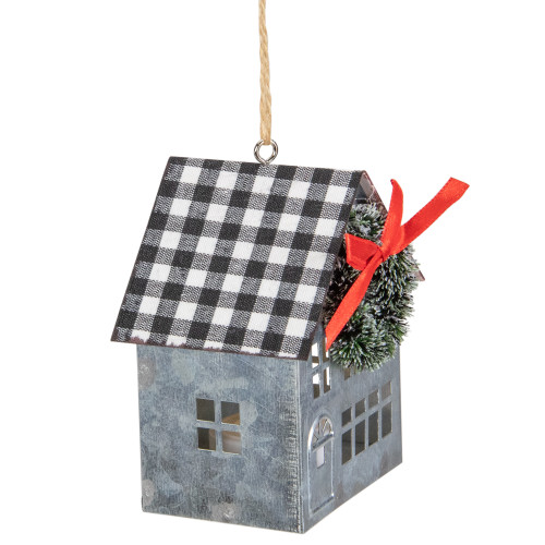 3.5" LED Lighted Galvanized House with Wreath Christmas Ornament
