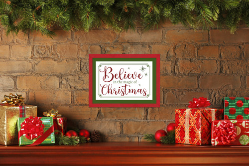 Red and Green Believe in the Magic of Christmas 12.5" x 16.5" Framed Christmas Wall Decor  Sign Poster in a Natural Wooden Frame with UV Acrylic