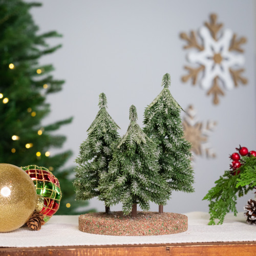 Icy Downswept Pine Trio of Trees Christmas Decoration - 8" - Unlit