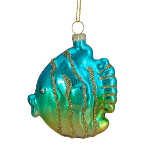 3" Turquoise and Gold Glass Fish Christmas Ornament