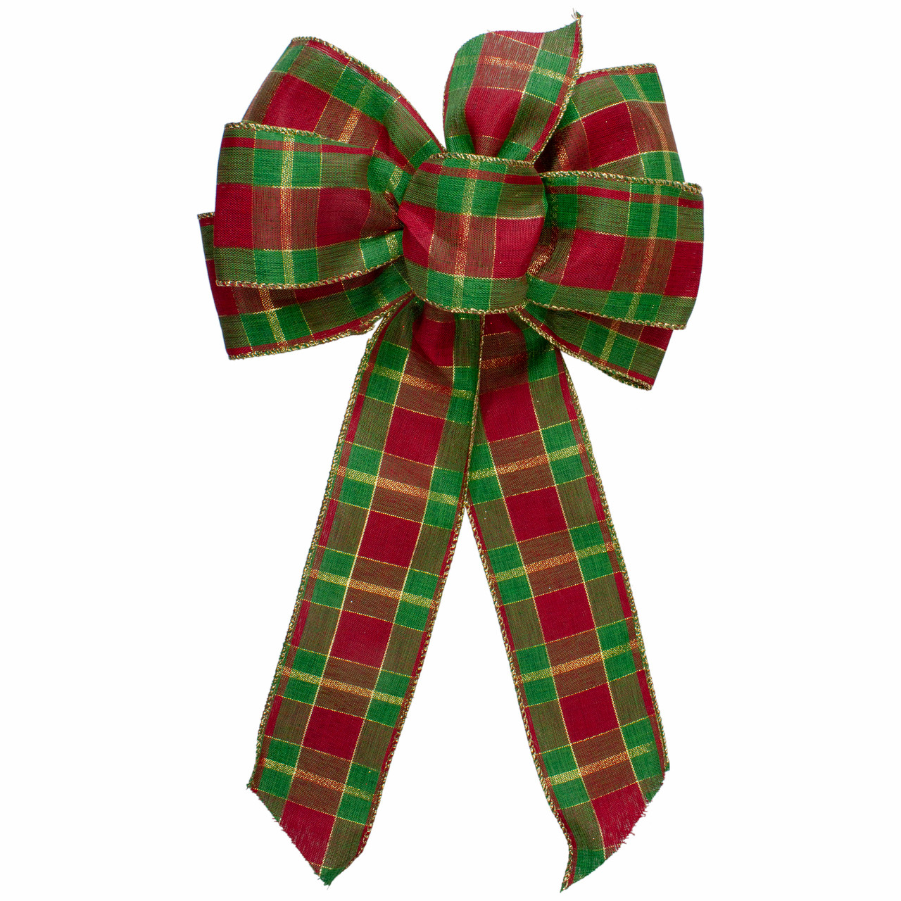 Plaid 6-Loop Christmas Bow Decoration - 9" x 14" - Red and Green