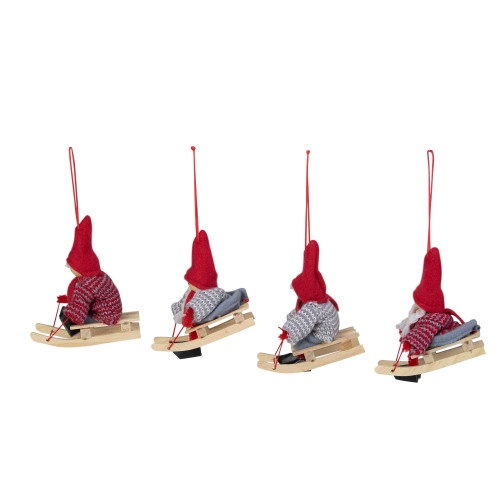 Set of 4 Holiday Kids on Sleds Christmas Ornaments 4"