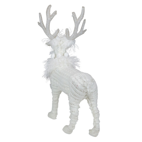 Cable Knit Sweater Standing Reindeer Christmas Figure - 13.5" - White