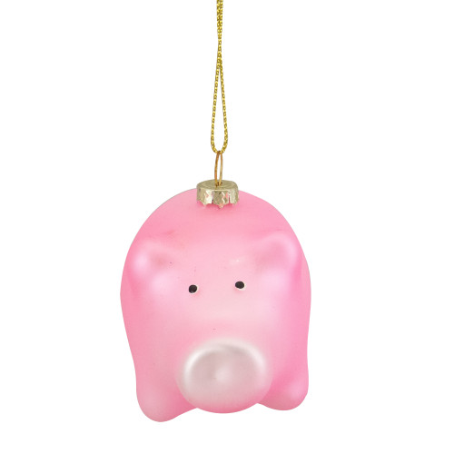 4" Pink Pig Glass Christmas Ornament