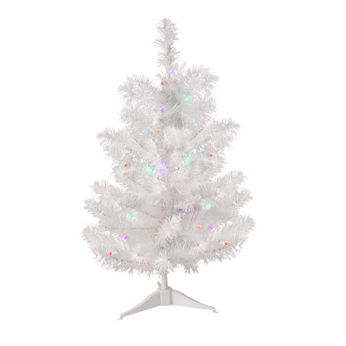 Pre-Lit Medium Pine Artificial Christmas Tree - 2' - White - Multicolor LED Lights
