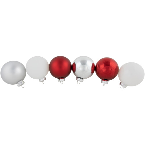 72ct Red, Silver and White Shiny and Matte Glass Ball Christmas Ornaments 3.25-4"