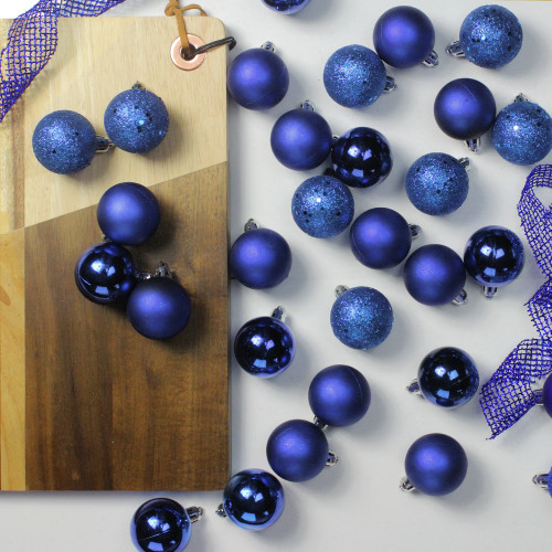 96ct Royal Blue Shatterproof 4-Finish Christmas Ball Ornaments 1.5" (40mm)