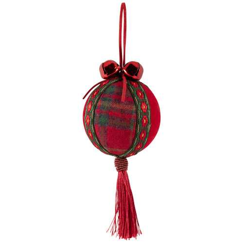 Jingle Bells and Tassels Christmas Ball Ornaments - 2.75" - Set of 4 - Green and Red