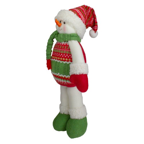 17.5" Red and Green Jolly Plush Snowman Christmas Figure