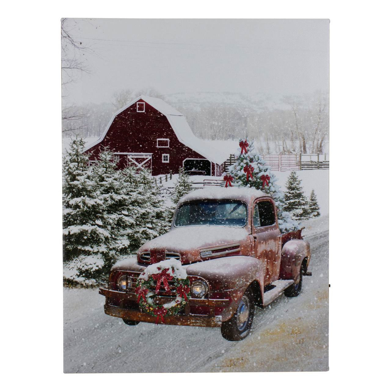 LED Lighted Fiber Optic Truck with Tree Christmas Canvas Wall Art 15.75"  x 11.75"