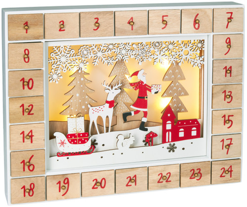 BRUBAKER Reusable Wooden Advent Calendar to Fill - Santa Claus in the Forest with LED Lighting - DIY Christmas Calendar 13.98 x 2.36 x 10.63 inches