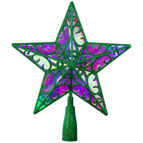 LED Lighted Glittered Star Christmas Tree Topper - 11" - Green - Multicolor Lights