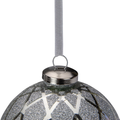 4" Silver Diamond with Glitter Glass Christmas Ball Ornament
