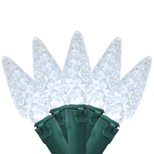200-Count Pure White LED Faceted C6 Christmas Lights, 66.25 ft Green Wire