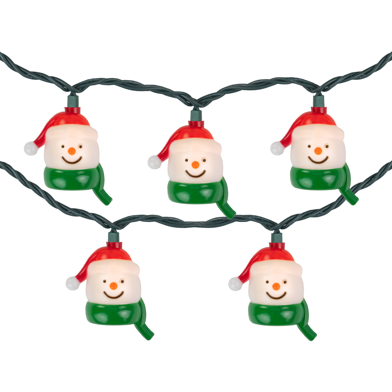 10 Count Snowman Heads with Scarves Christmas Light Set, 7.5ft Green Wire