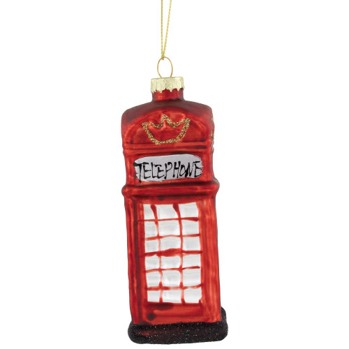 4.5" Red Euro Phone Booth Glass Christmas Ornament